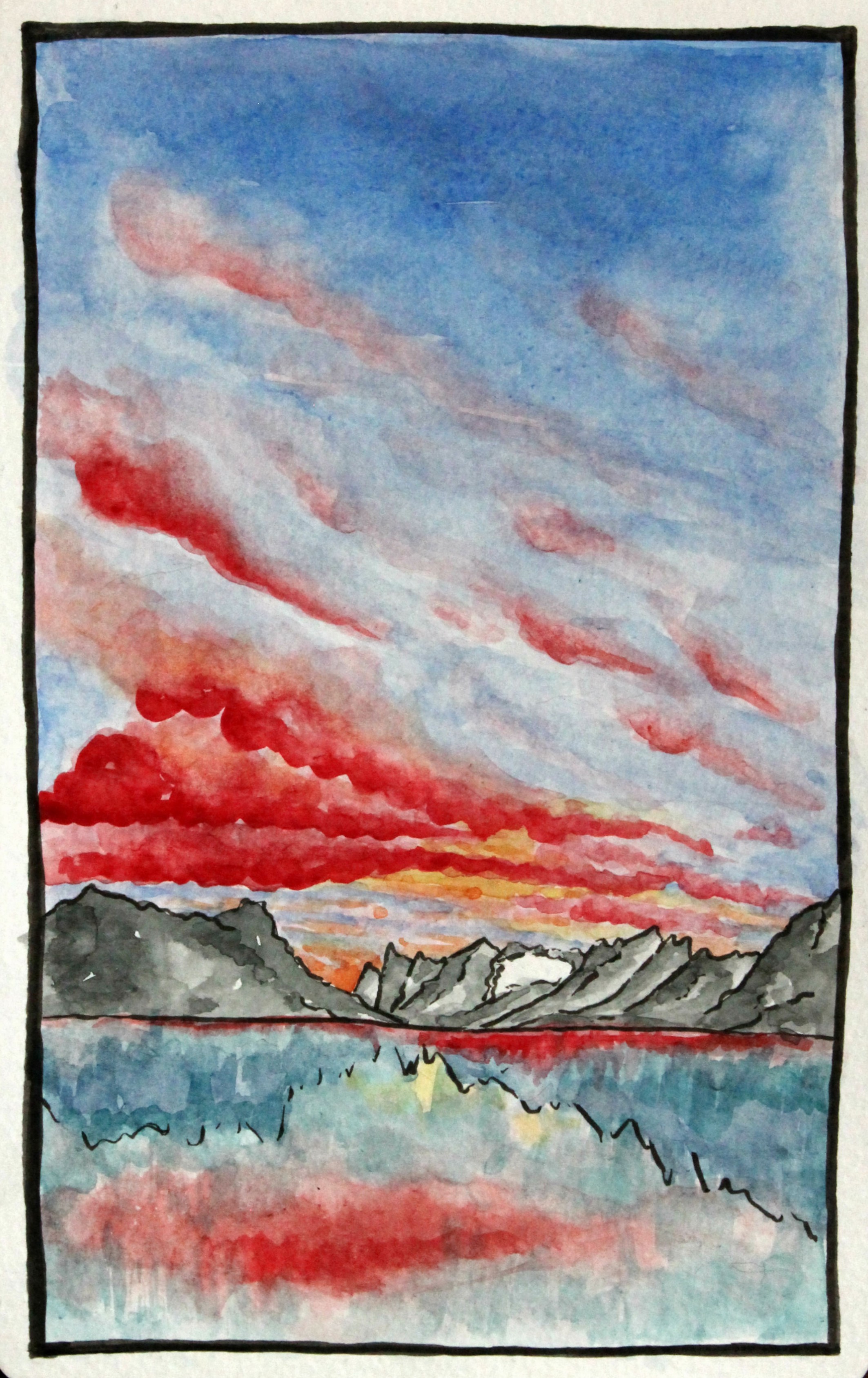 aquarelle coucher soleil